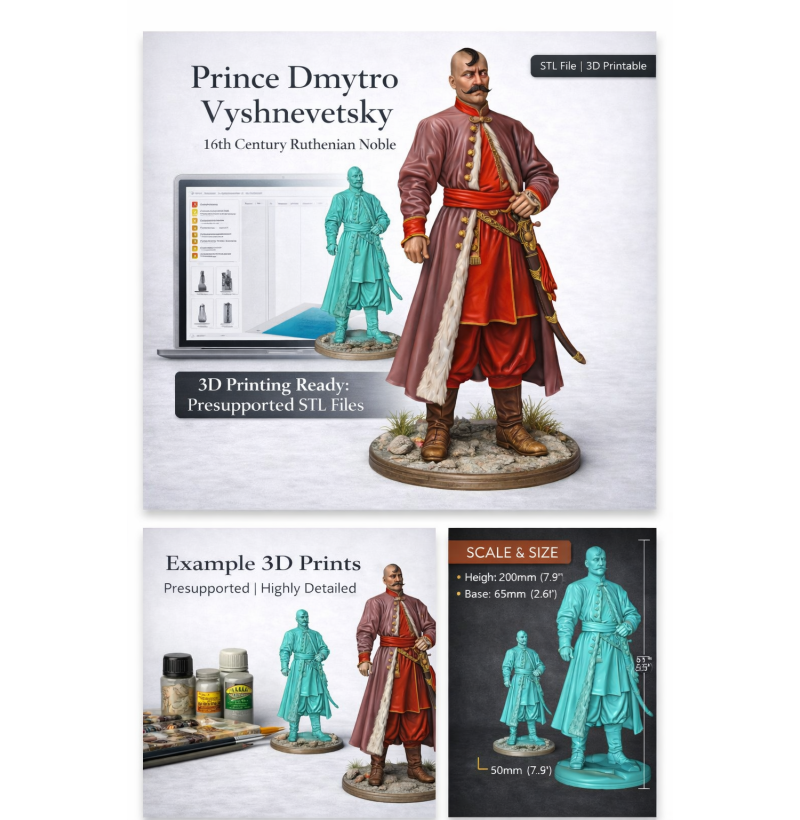 Collectible “Prince Dmytro Vyshnevetsky (Baida)” — STL File for 3D Printing (Instant Download)