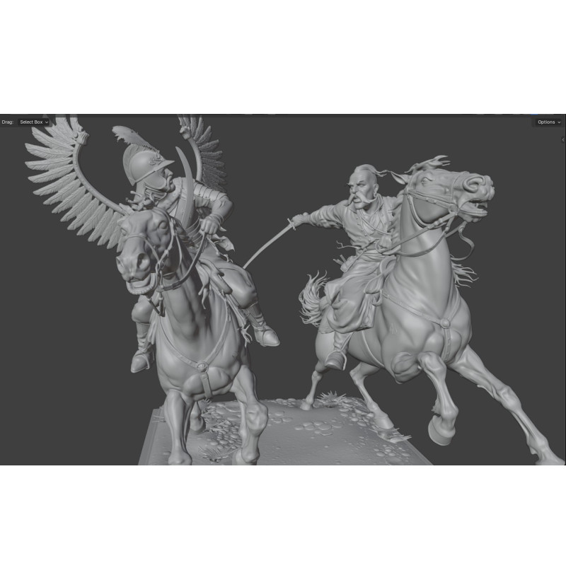 Cossack vs Winged Hussar Duel STL – Epic Cavalry Battle Miniature for 3D Printing
