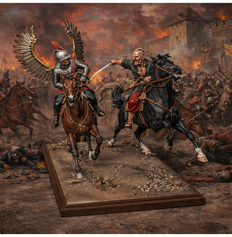 Cossack vs Winged Hussar Duel STL – Epic Cavalry Battle Miniature for 3D Printing