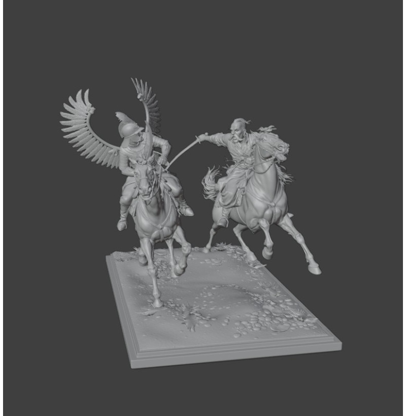 Cossack vs Winged Hussar Duel STL – Epic Cavalry Battle Miniature for 3D Printing