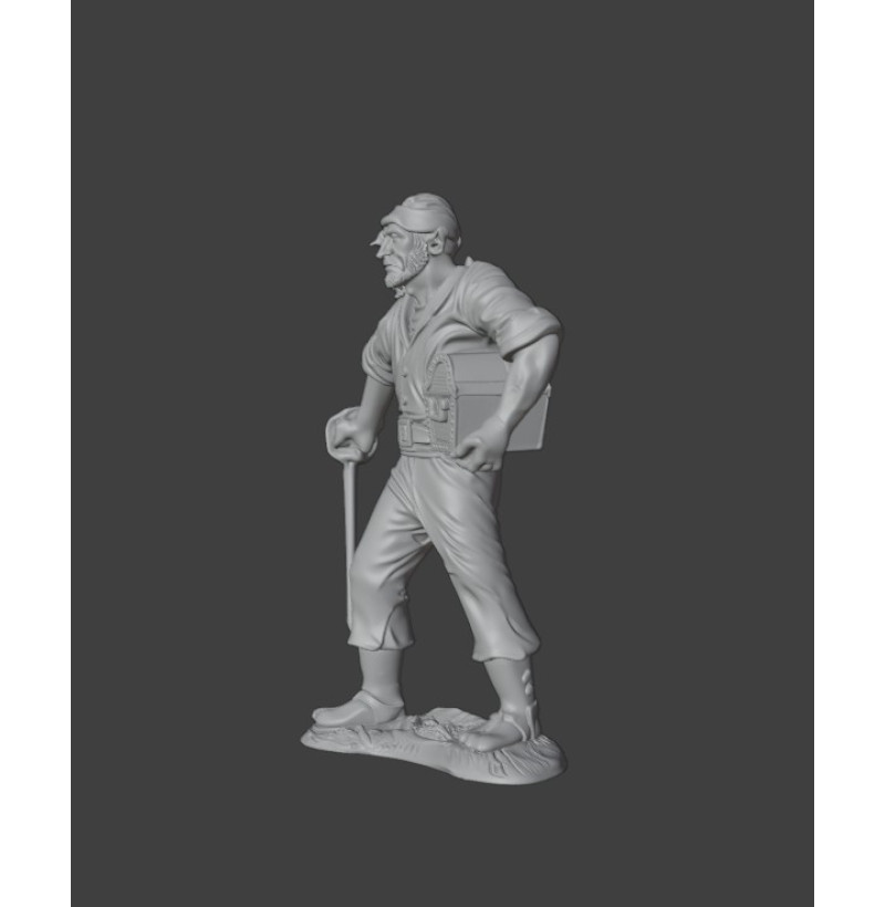 Pirate with Treasure Chest — STL File for 3D Printing (Golden Age of Piracy)