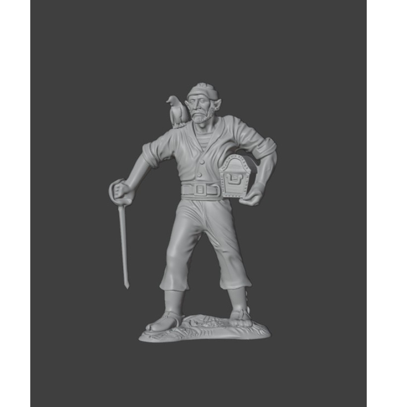 Pirate with Treasure Chest — STL File for 3D Printing (Golden Age of Piracy)