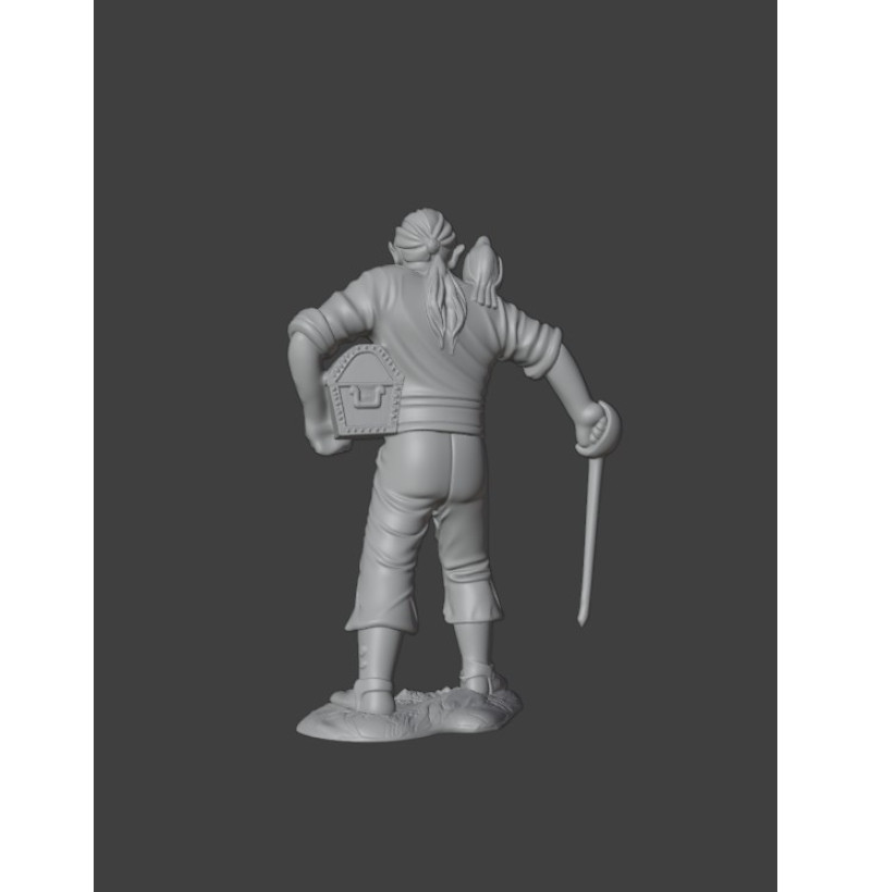 Pirate with Treasure Chest — STL File for 3D Printing (Golden Age of Piracy)