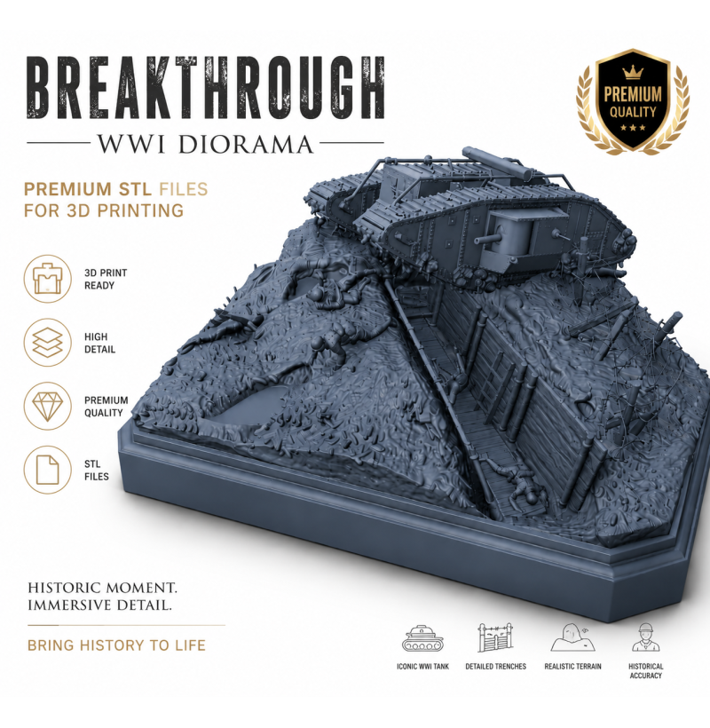 WWI Tank Breakthrough Diorama STL File for 3D Printing