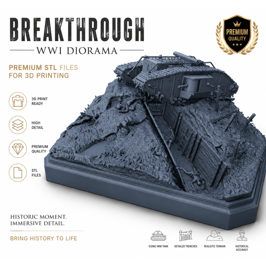 WWI Tank Breakthrough Diorama STL File for 3D Printing