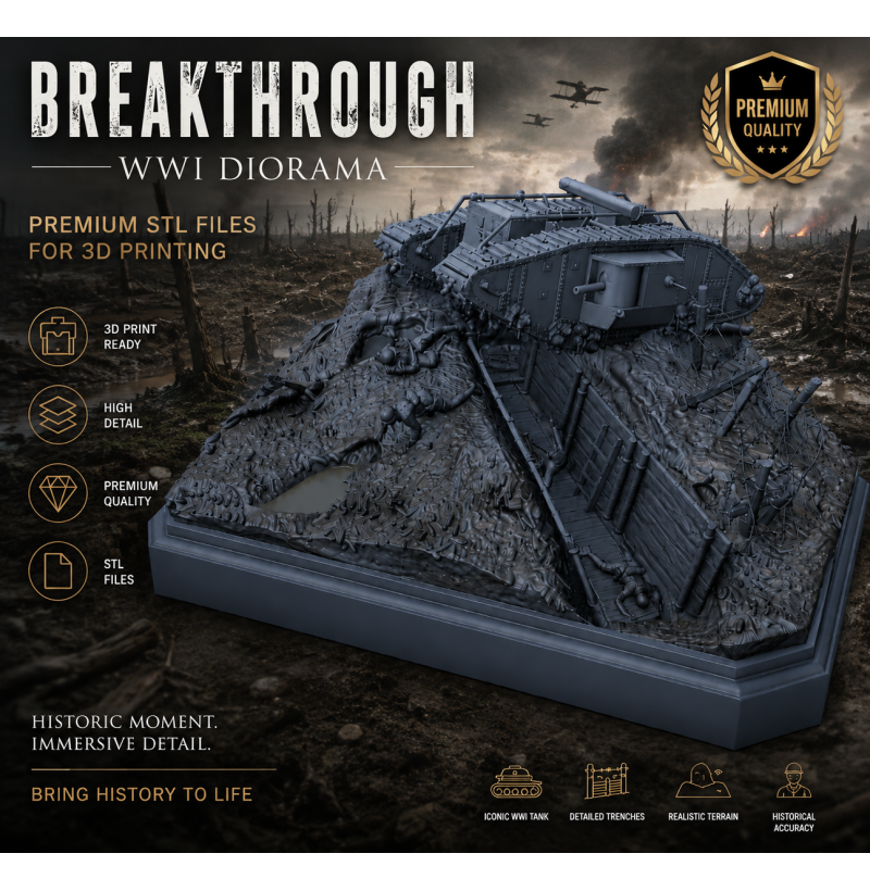 WWI Tank Breakthrough Diorama STL File for 3D Printing