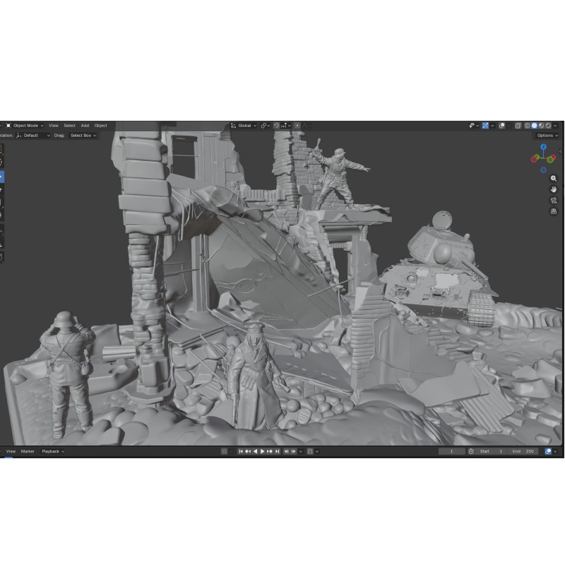 “Last Stand in the Ruins” — WWII Diorama | STL File for 3D Printing | Instant Download