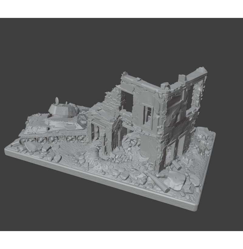 “Last Stand in the Ruins” — WWII Diorama | STL File for 3D Printing | Instant Download