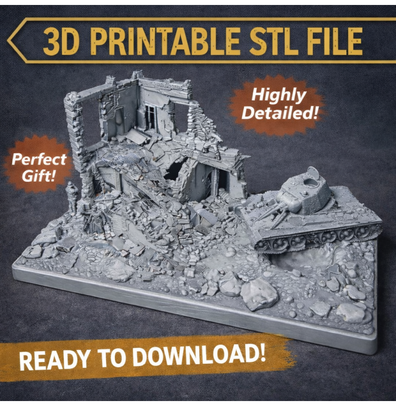 “Last Stand in the Ruins” — WWII Diorama | STL File for 3D Printing | Instant Download