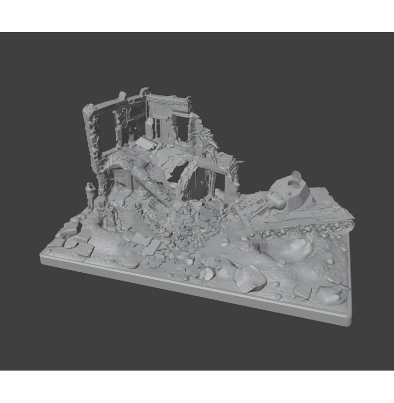 “Last Stand in the Ruins” — WWII Diorama | STL File for 3D Printing | Instant Download