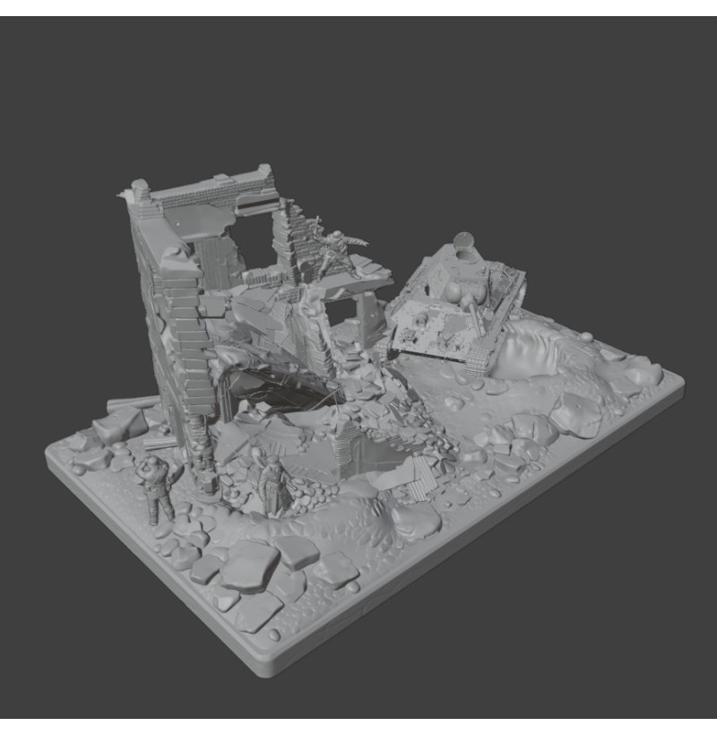 “Last Stand in the Ruins” — WWII Diorama | STL File for 3D Printing | Instant Download