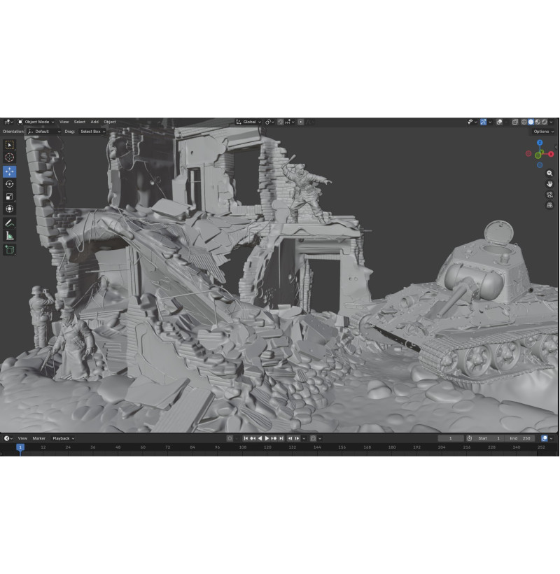 “Last Stand in the Ruins” — WWII Diorama | STL File for 3D Printing | Instant Download