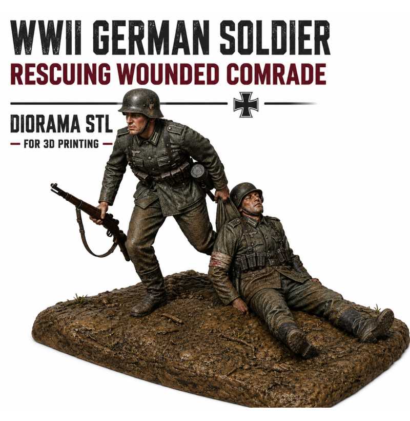 WWII Diorama — Rescuing a Wounded Comrade STL File for 3D Printing