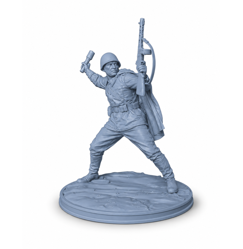WWII Soviet Soldier Throwing Anti-Tank Grenade STL File for 3D Printing – Red Army Miniature