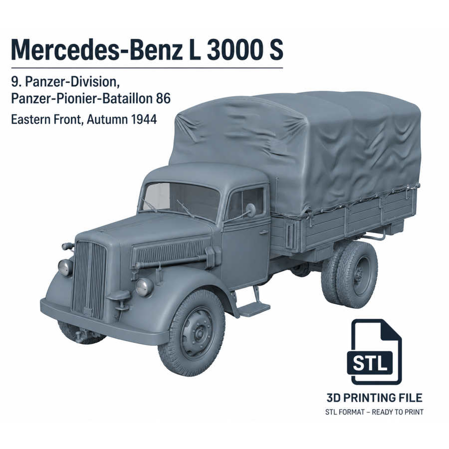 Mercedes-Benz L 3000 S WWII Military Truck STL Model for 3D Printing Mercedes-Benz L 3000 S WWII Military Truck STL Model for 3D Printing