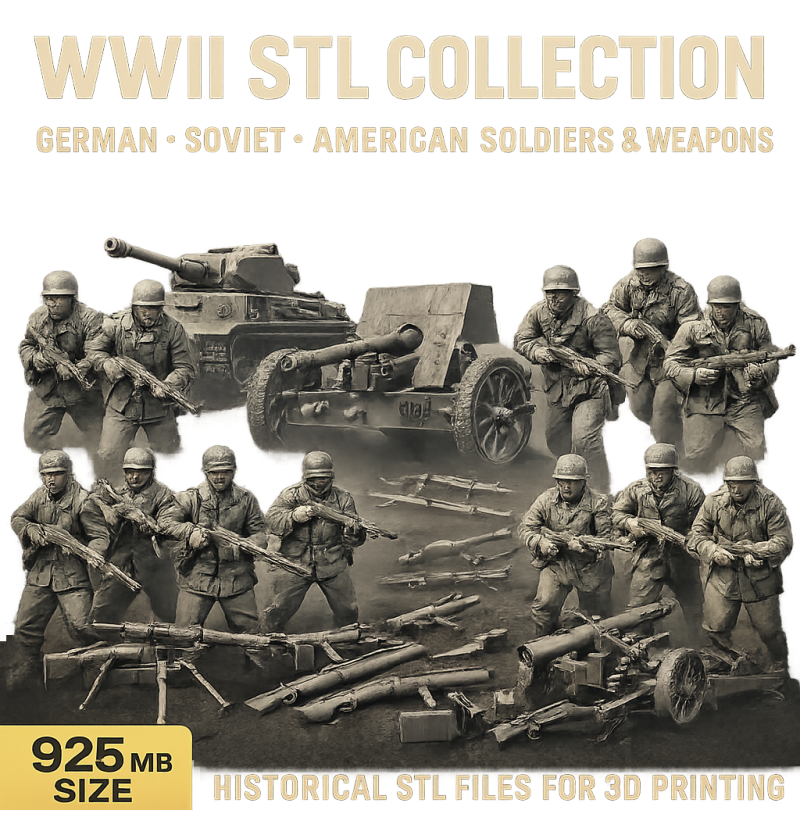 WWII STL File Bundle for 3D Printing — Soldiers, Tanks and Weapons Collection
