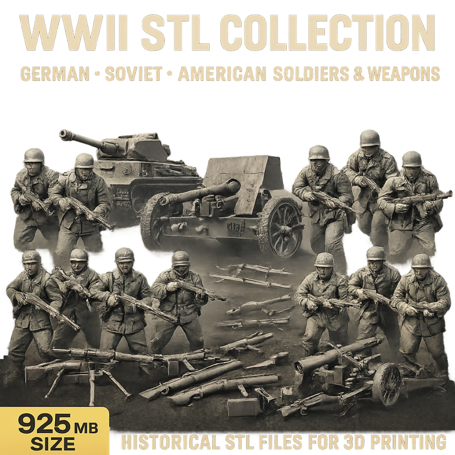 WWII STL File Bundle for 3D Printing — Soldiers, Tanks and Weapons Collection