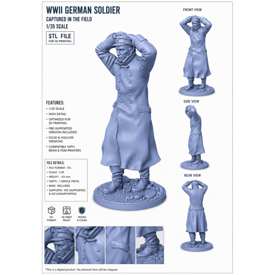 Німецький солдат WWII у полоні STL файл для 3D друку Німецький солдат WWII у полоні STL файл для 3D друку