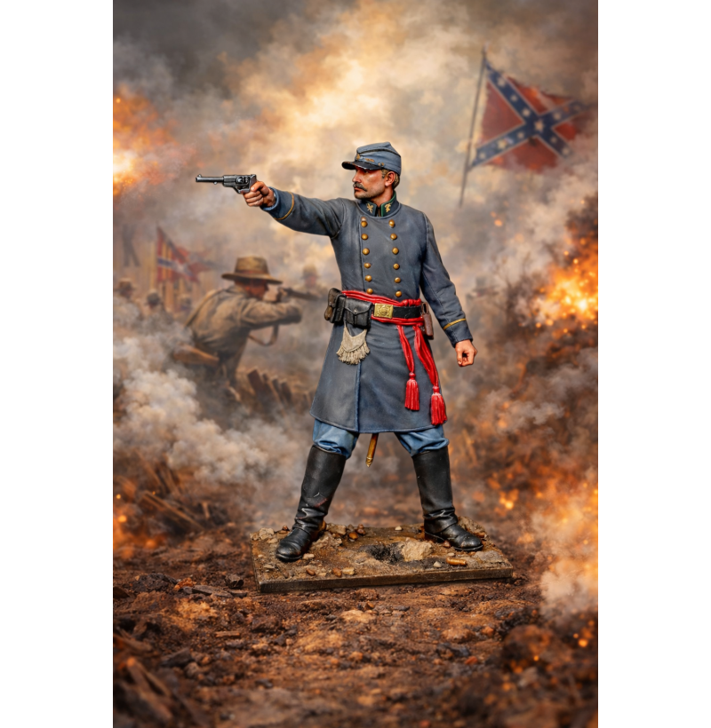 American Civil War Officer with Revolver — Detailed STL Miniature for 3D Printing