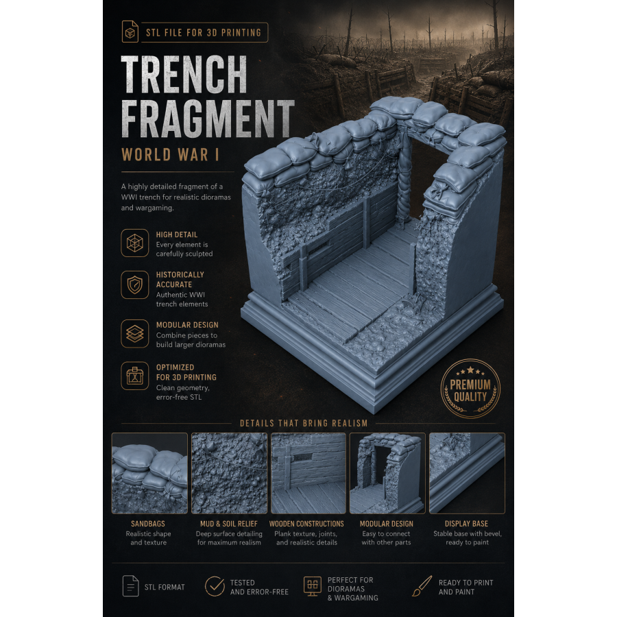 World War I Trench Fragment – STL File for 3D Printing World War I Trench Fragment – STL File for 3D Printing