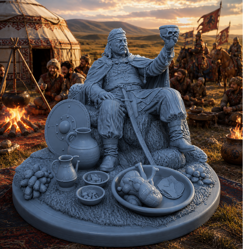 Pecheneg Khan Kurya with Prince Svyatoslav Skull Cup – STL Model for 3D Printing