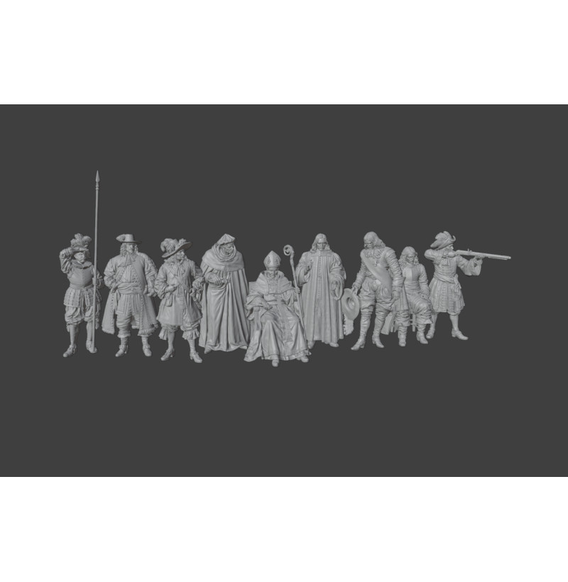 17th Century European Soldiers Clergy – 9 STL Models for 3D Printing