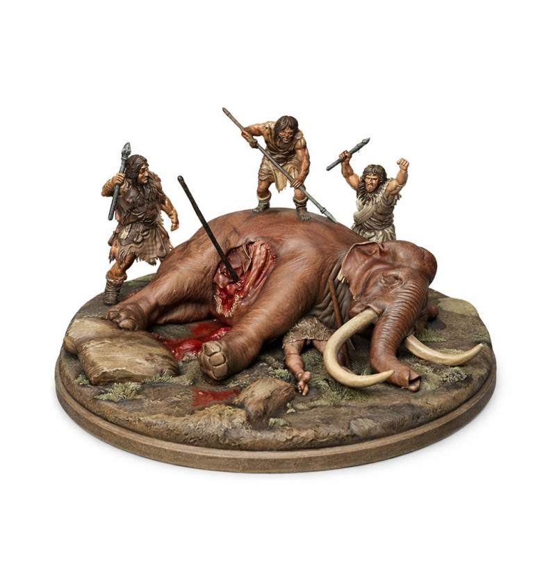 STL File “Prey” — Neanderthal Mammoth Hunt Diorama for 3D Printing