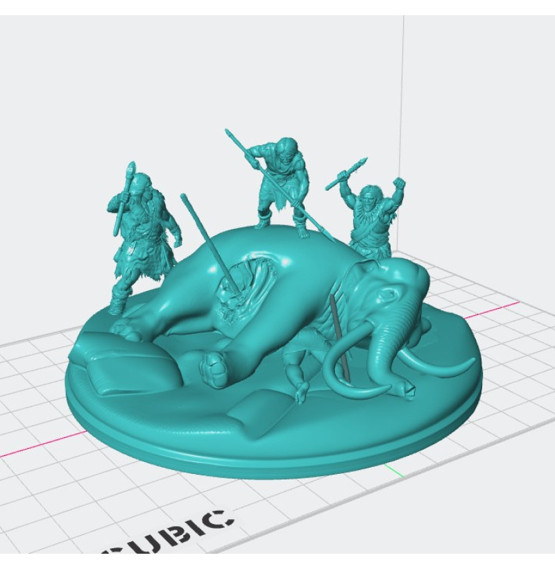 STL File “Prey” — Neanderthal Mammoth Hunt Diorama for 3D Printing