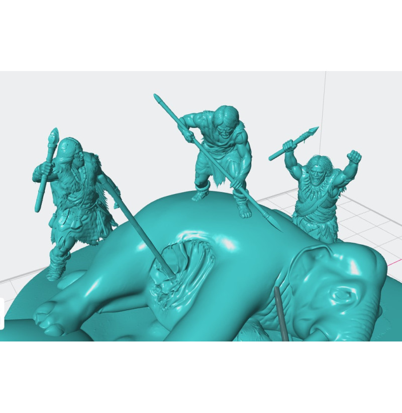 STL File “Prey” — Neanderthal Mammoth Hunt Diorama for 3D Printing