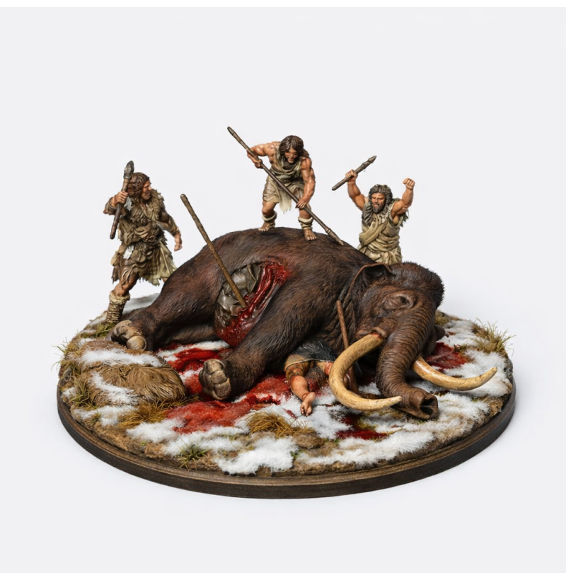 STL File “Prey” — Neanderthal Mammoth Hunt Diorama for 3D Printing