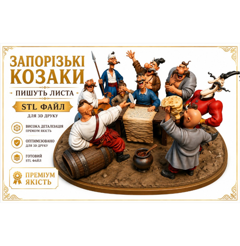 Zaporizhian Cossacks Writing a Letter" Diorama – STL File for 3D Printing