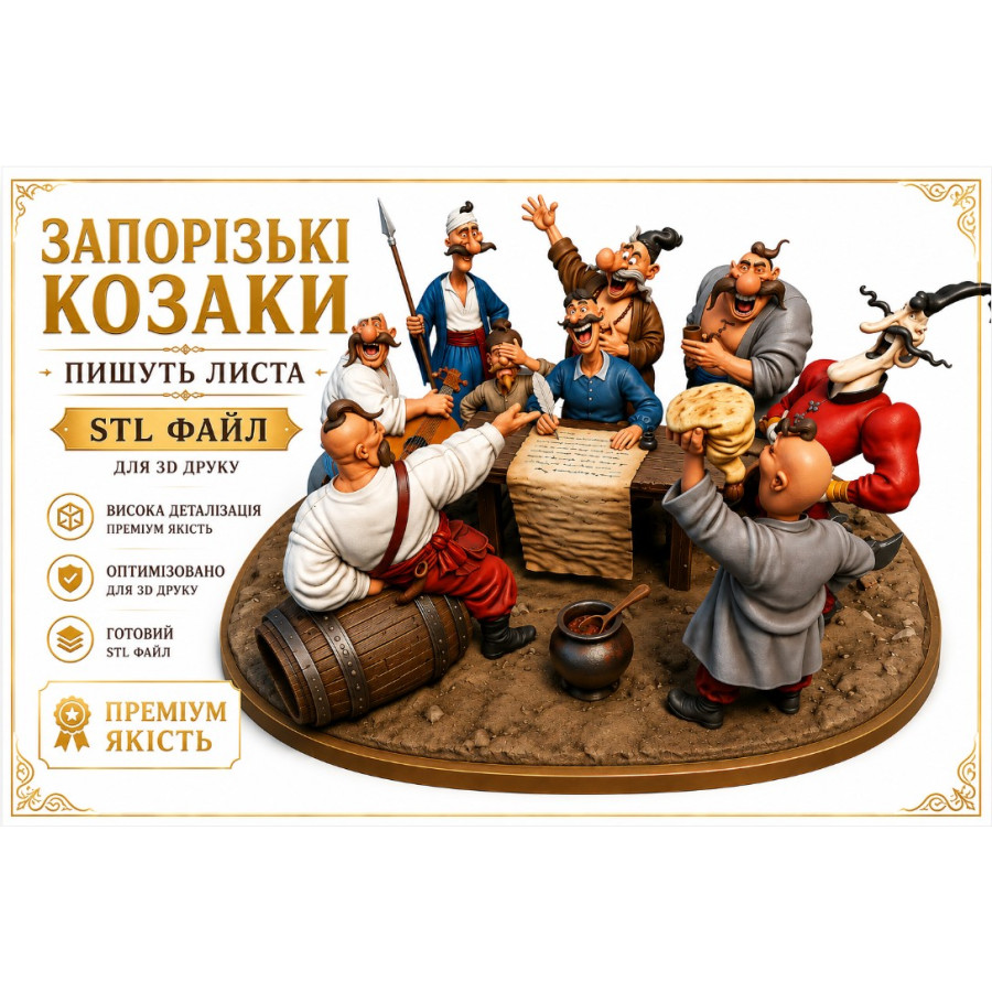 Zaporizhian Cossacks Writing a Letter" Diorama – STL File for 3D Printing