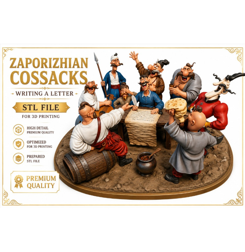 Zaporizhian Cossacks Writing a Letter" Diorama – STL File for 3D Printing