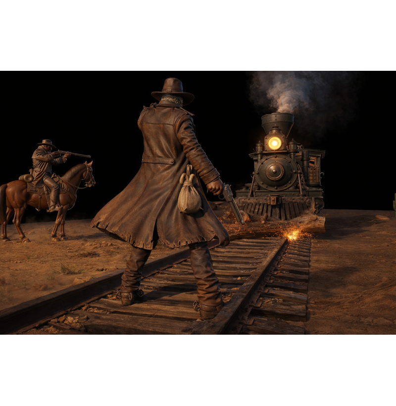 Buy Wild West Train Robbery Diorama STL for 3D Printing