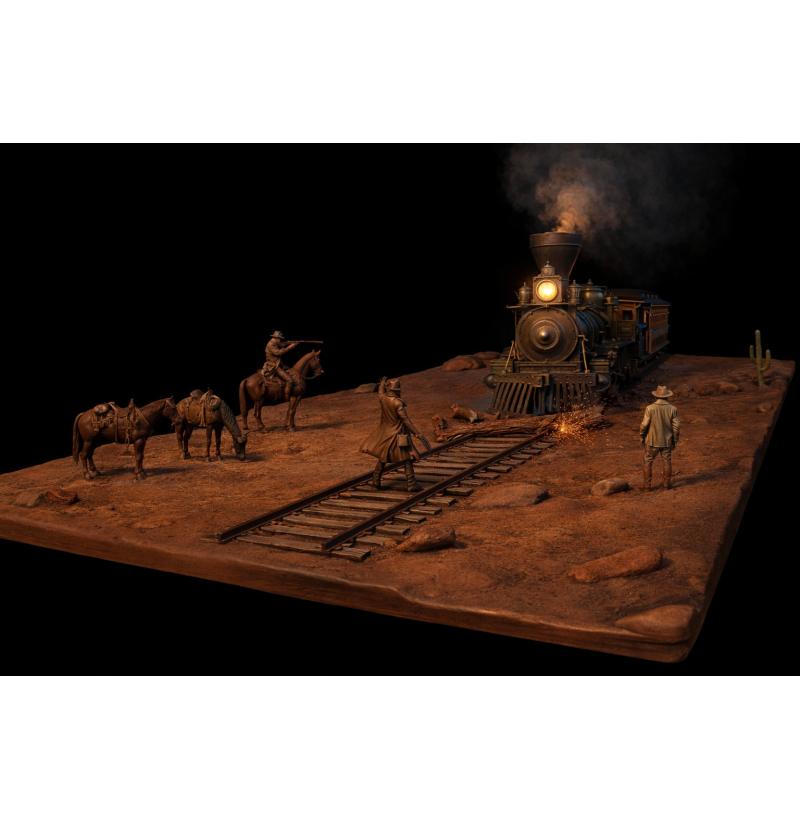 Buy Wild West Train Robbery Diorama STL for 3D Printing