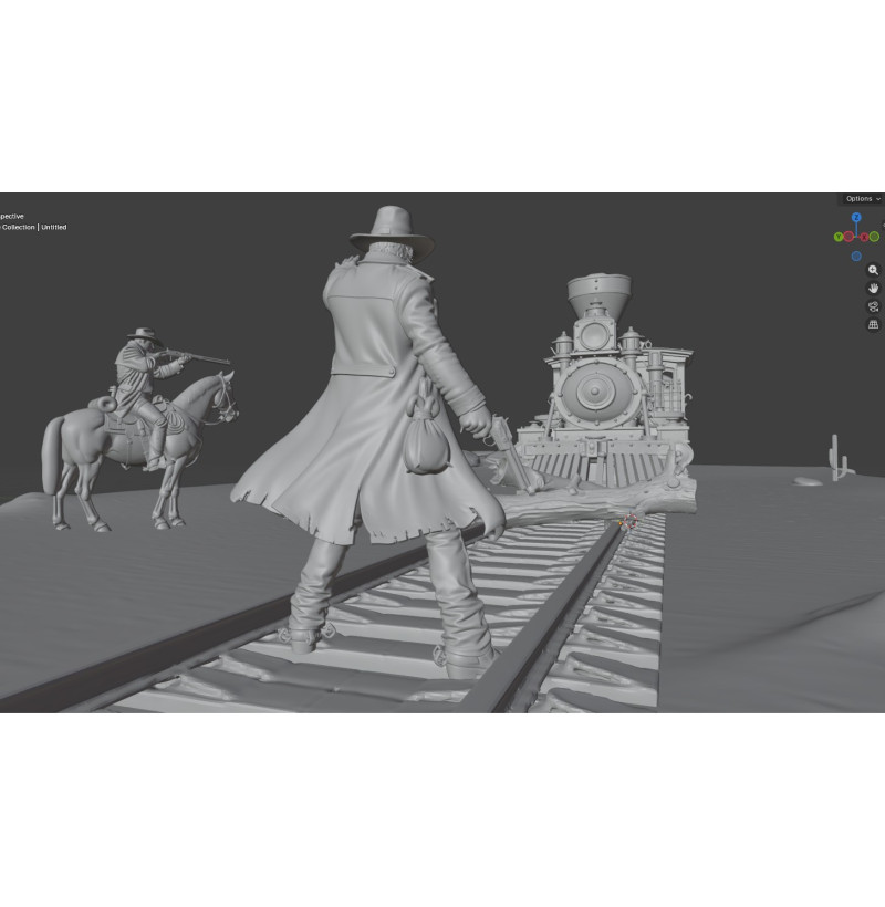 Buy Wild West Train Robbery Diorama STL for 3D Printing