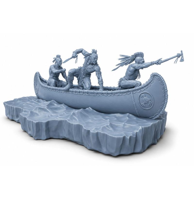 The Chase — Native American Warriors in a Canoe | STL Diorama for 3D Printing