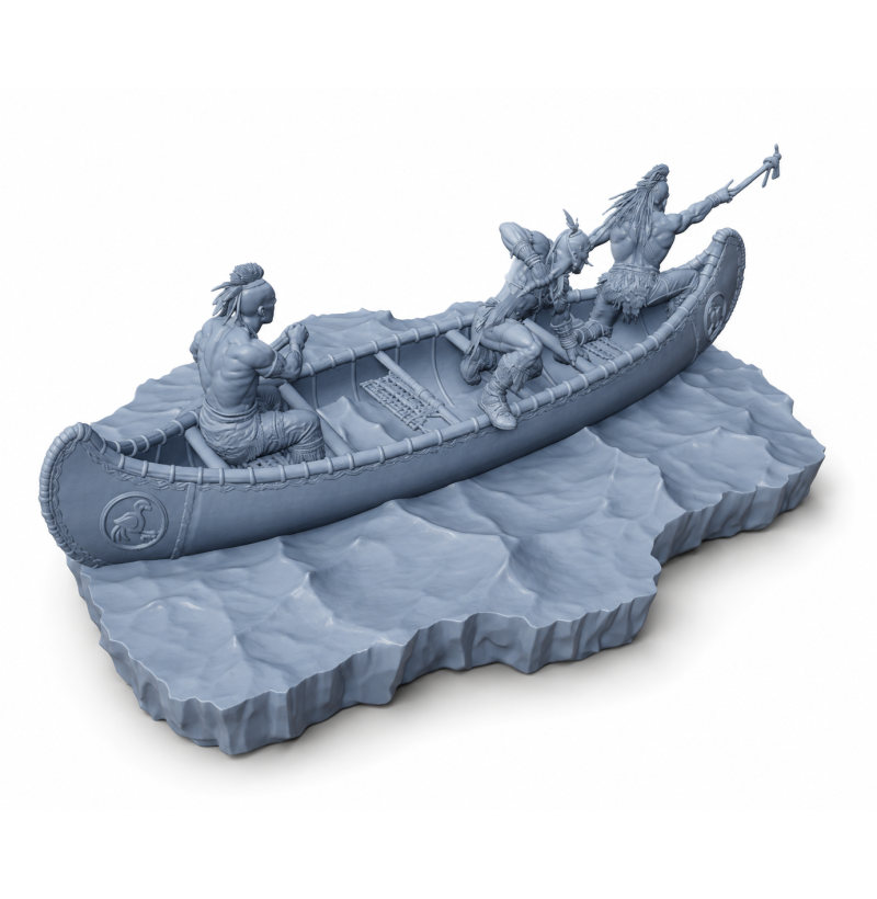 The Chase — Native American Warriors in a Canoe | STL Diorama for 3D Printing