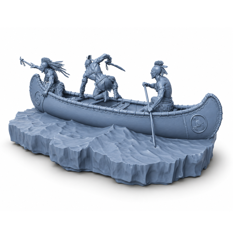 The Chase — Native American Warriors in a Canoe | STL Diorama for 3D Printing