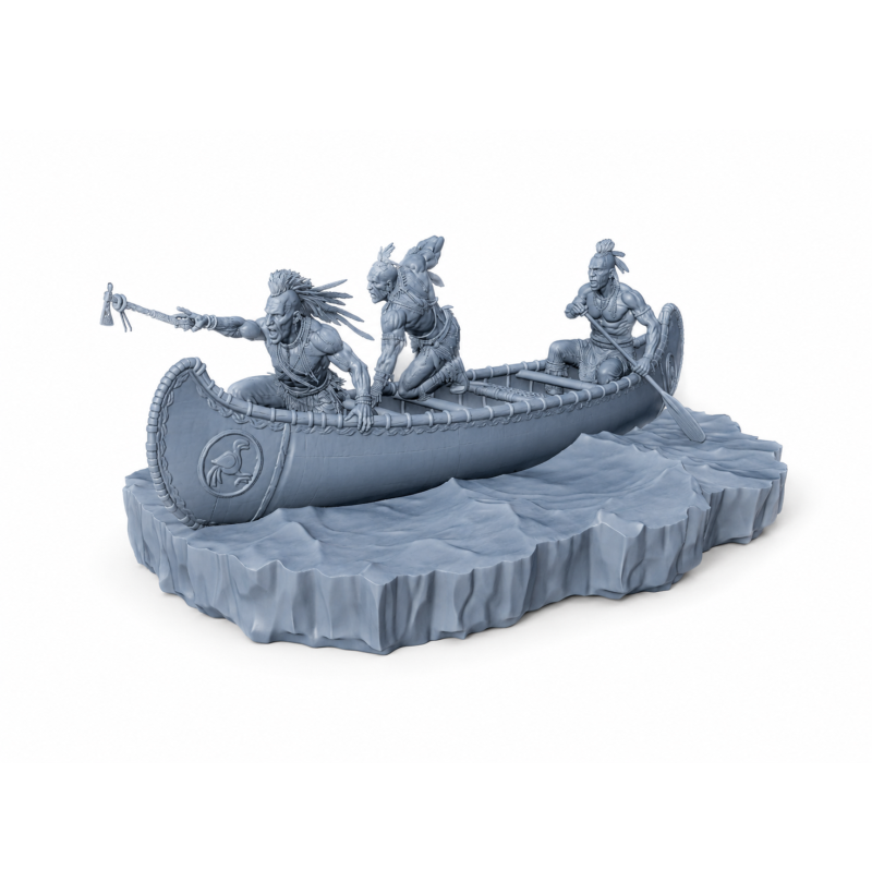 The Chase — Native American Warriors in a Canoe | STL Diorama for 3D Printing