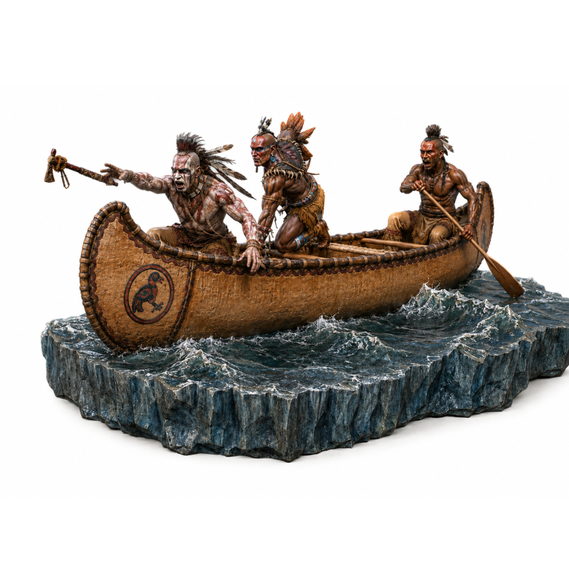 The Chase — Native American Warriors in a Canoe | STL Diorama for 3D Printing