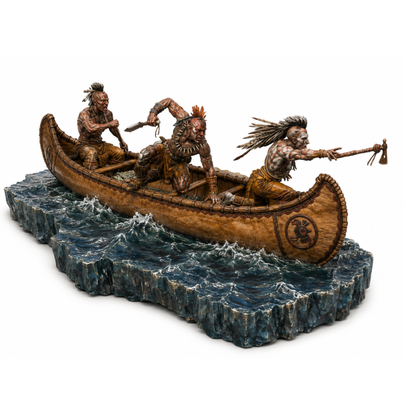The Chase — Native American Warriors in a Canoe | STL Diorama for 3D Printing
