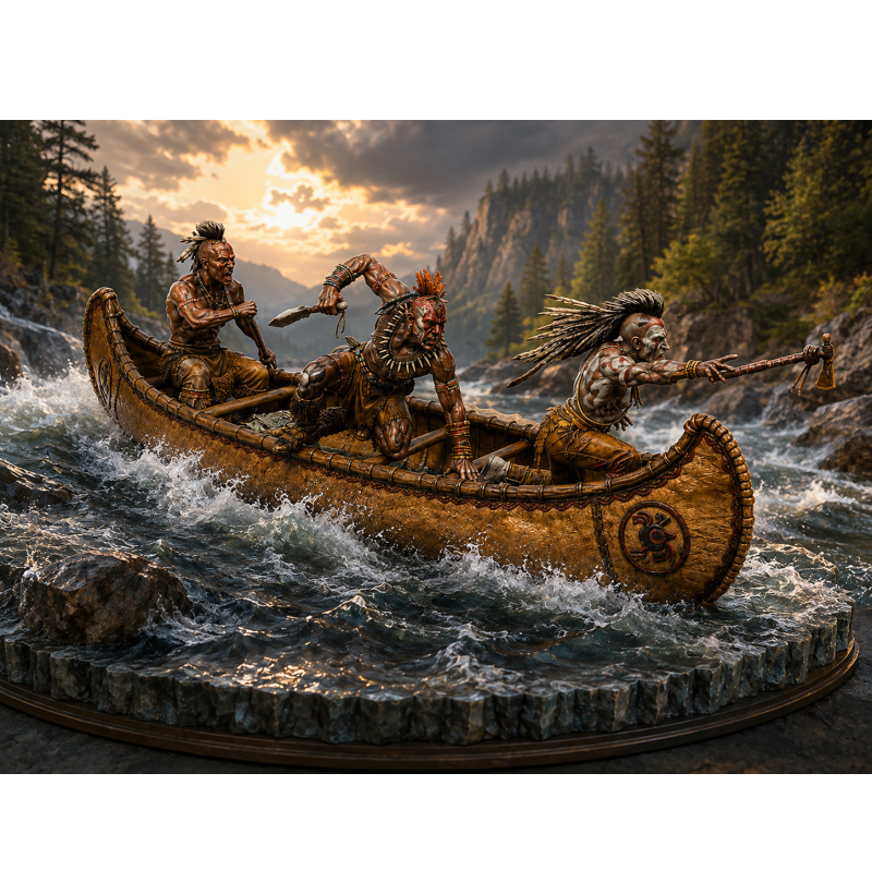 The Chase — Native American Warriors in a Canoe | STL Diorama for 3D Printing