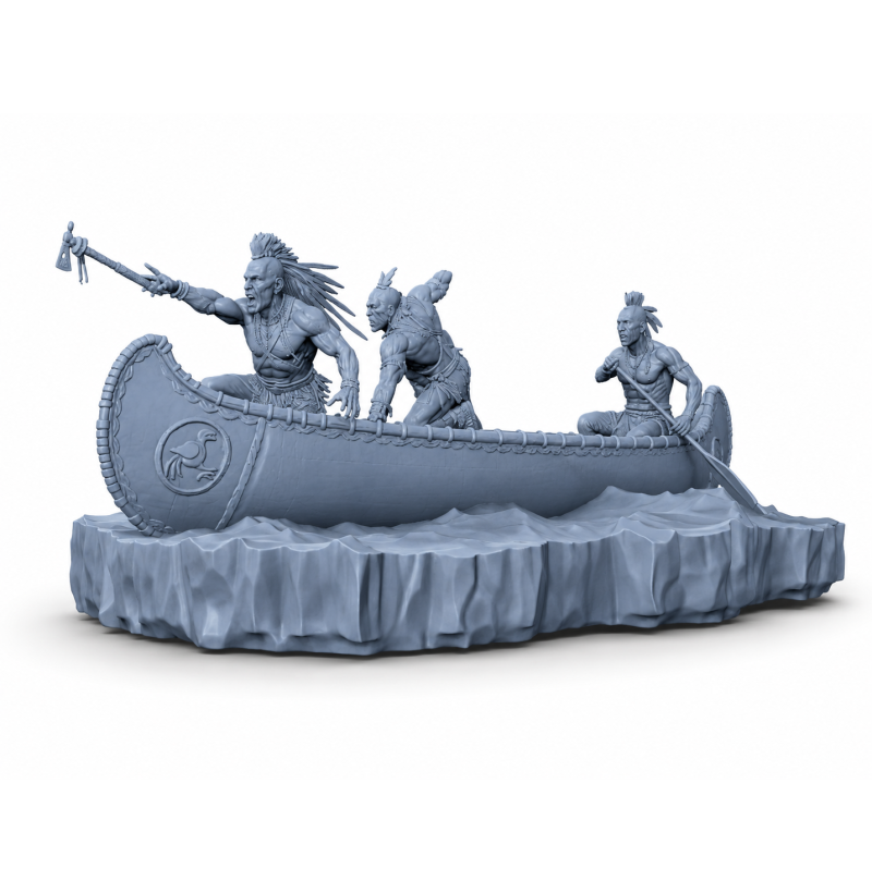 The Chase — Native American Warriors in a Canoe | STL Diorama for 3D Printing