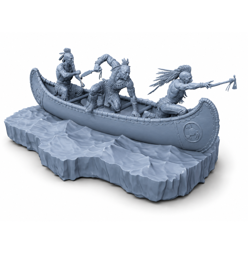 The Chase — Native American Warriors in a Canoe | STL Diorama for 3D Printing