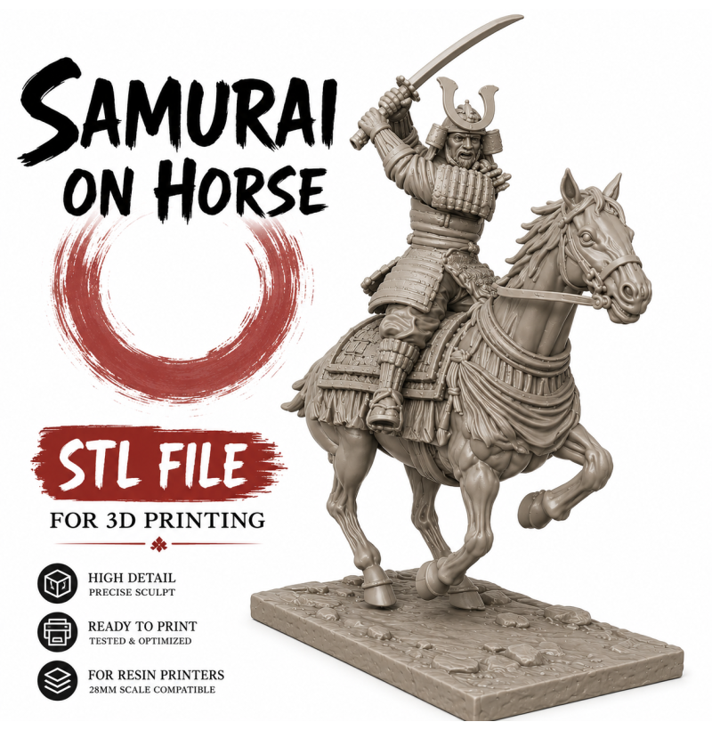Samurai on Horse STL File for 3D Printing