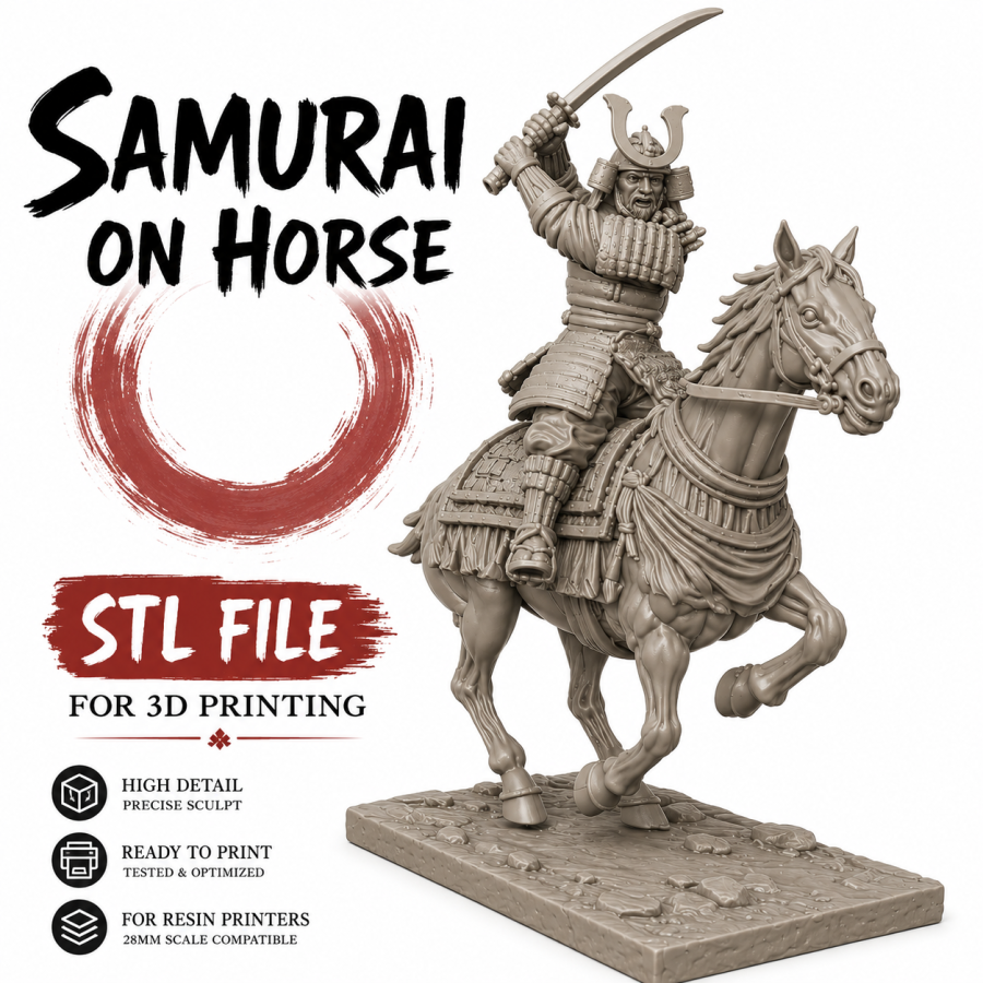 Samurai on Horse STL File for 3D Printing Samurai on Horse STL File for 3D Printing