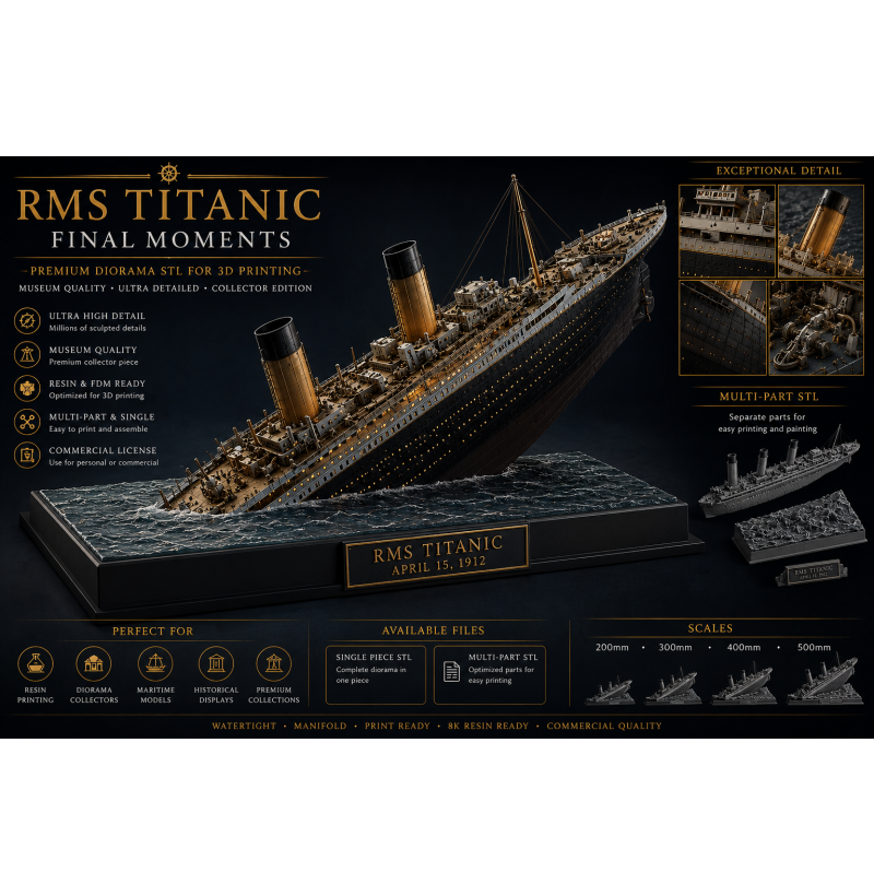 Sinking of the Titanic STL Diorama for 3D Printing