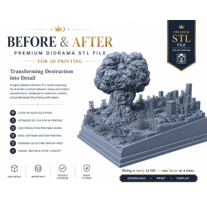 "Between Before and After" Diorama – Post-Apocalyptic City STL File for 3D Printing