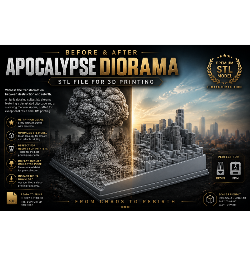 "Between Before and After" Diorama – Post-Apocalyptic City STL File for 3D Printing
